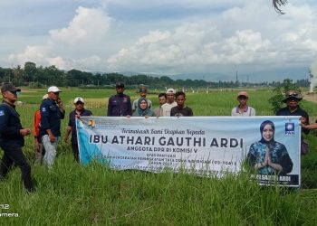 Keua DPD PAN Kota Solok, Yutriscan, SE bersama masyarakat ketika meninjau pelaksanaan P3TGAI