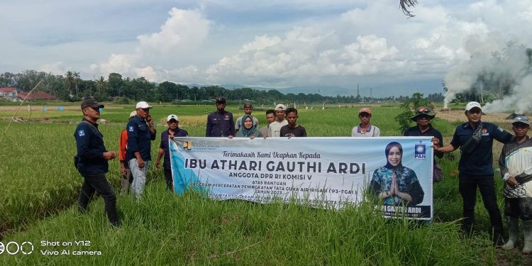 Keua DPD PAN Kota Solok, Yutriscan, SE bersama masyarakat ketika meninjau pelaksanaan P3TGAI