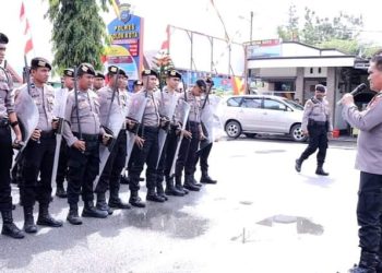 Personel Polres Solok Kota Laksanakan Latihan Dalmas Menjelang Pemilu 2024