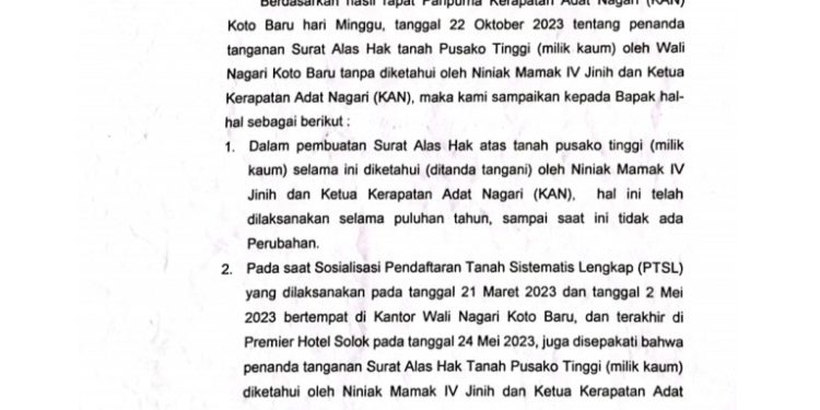 Nagari Koto Baru Menghangat, Ketua KAN Nofiarman Dt. Palindih Akhirnya Beberkan Kronologis dan Alasan Minta Walinagari di Berhentikan