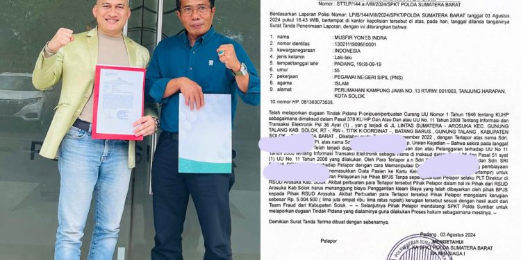 Diduga Manipulasi Data pasien Untuk Tagihan BPJS, Mantan THL RSUD Arosuka dilaporkan ke Polda Sumbar