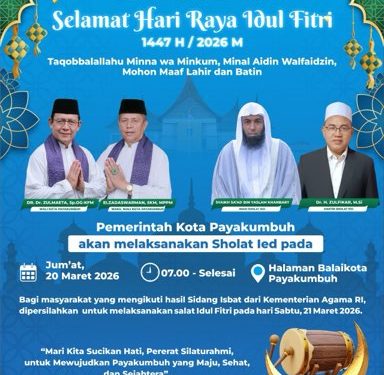 Pemko Payakumbuh Akan Menggelar Salat Idul Fitri 1447 Hijriah di Halaman Kantor Balai Kota